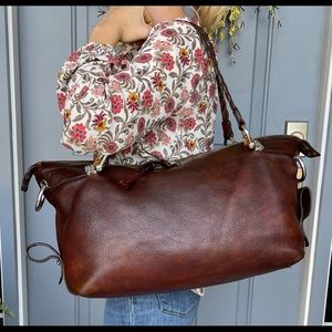 Gucci Custom Dyed Antique Mahogany Brown Leather Bamboo Bar Large Shoulder Bag